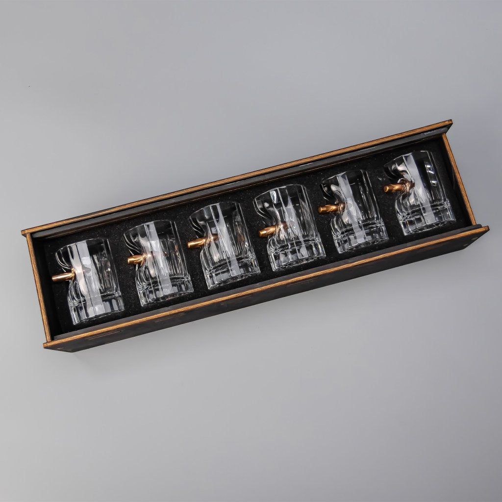 Faceted Crystal Shot Glass Set (with Bullet Inserts) + Packaging | VSKLO #5543