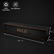 Shot Glass Set (with Golden Drone Inserts) on stand + packaging by VSKLO — premium glass gift with character, refined presentation, and custom engraving available.