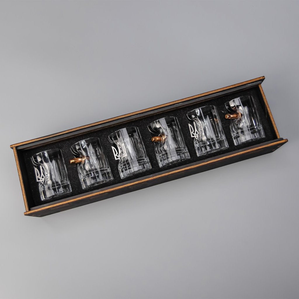 Faceted Crystal Shot Glass Set (Bullet Insert + Coat of Arms) + Packaging | VSKLO #5549