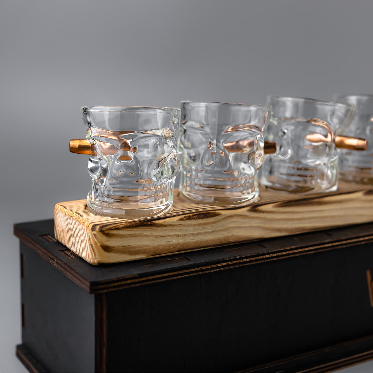 Shot Glass Set-sbulletl shot glasses (with Bullet Inserts) on Stand + Packaging | VSKLO #4372