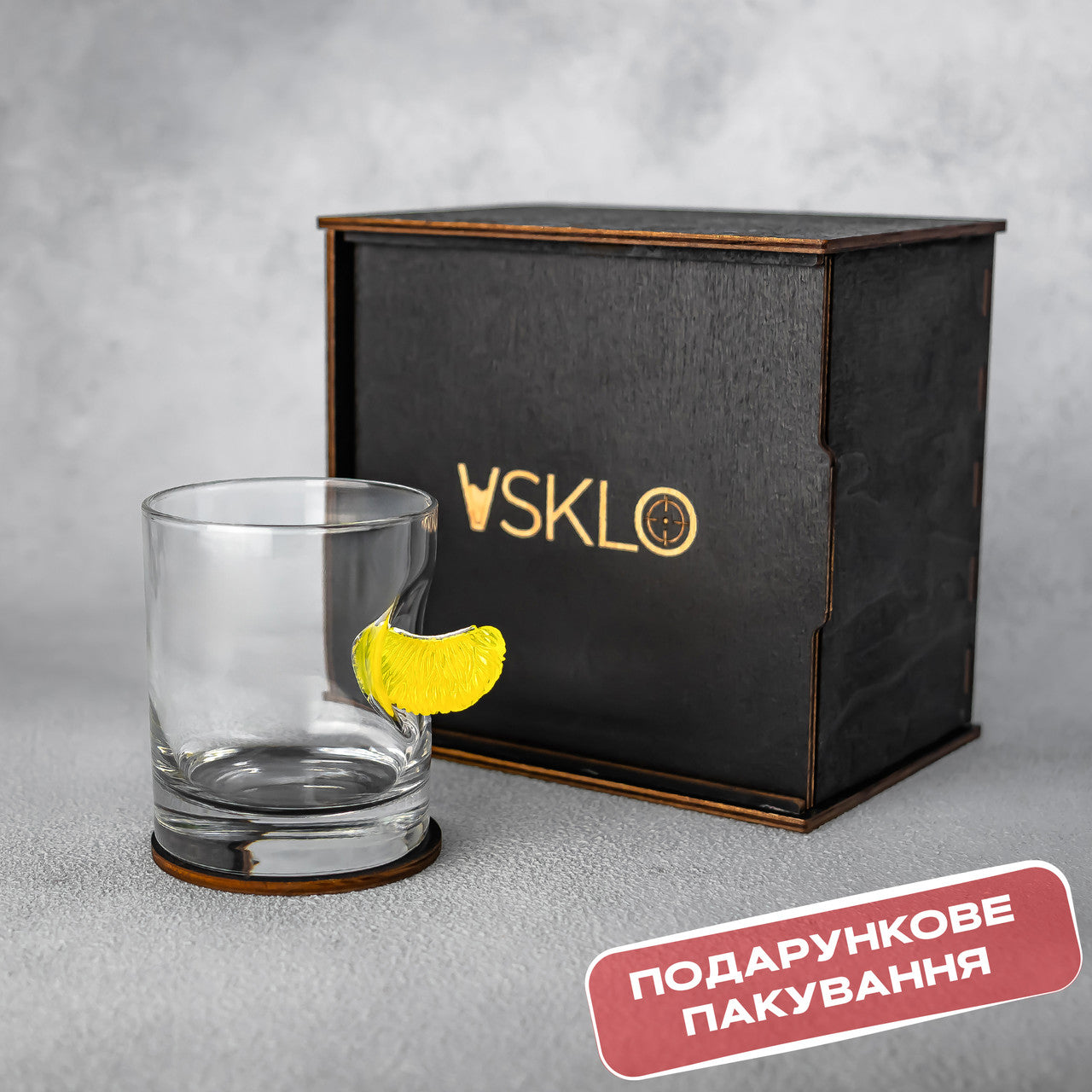 Склянка для віскі (з мандарином) від VSKLO — крупний план виробу, фото 4, артикул 10125