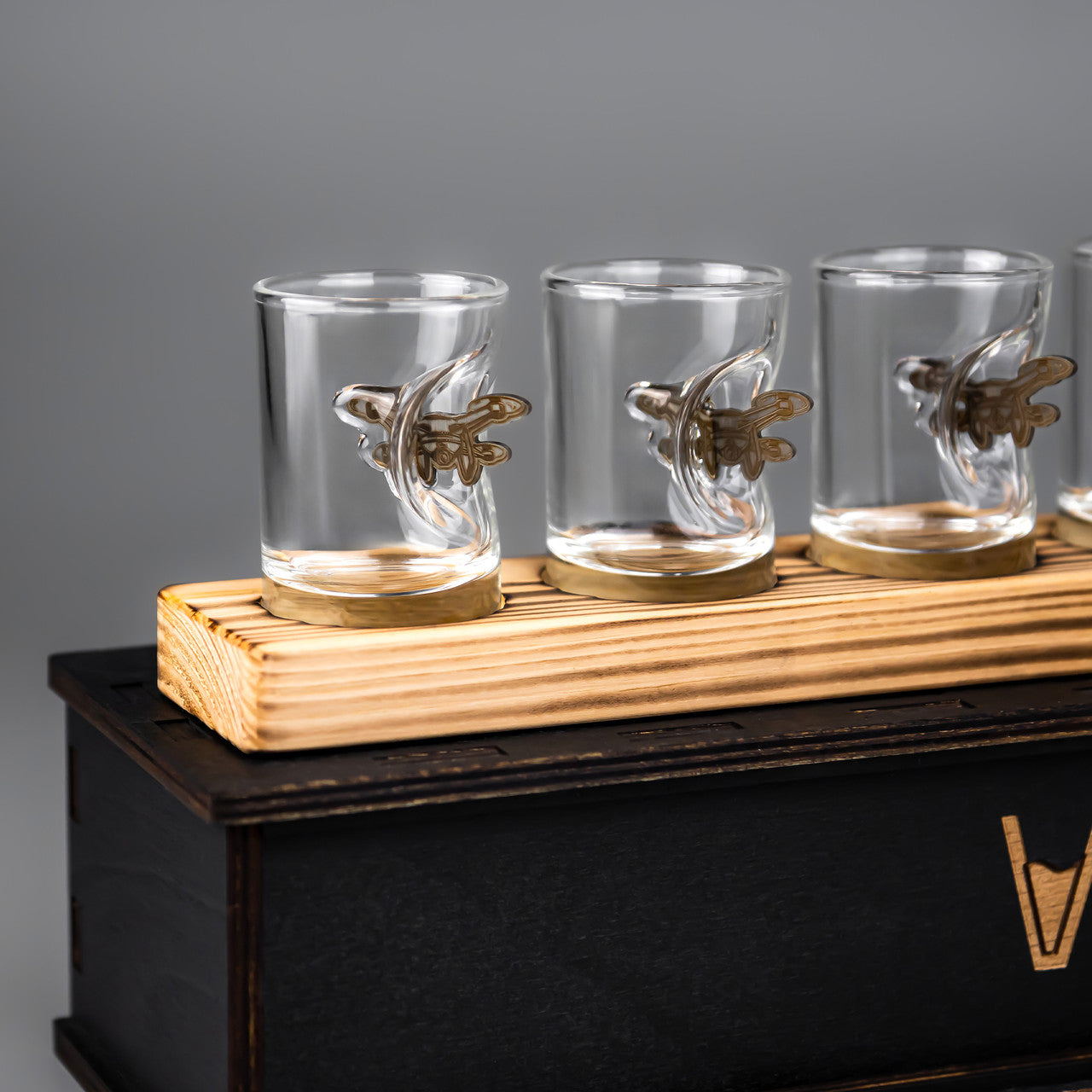 Shot Glass Set (with Drone Inserts) on Stand + Packaging | VSKLO #3260