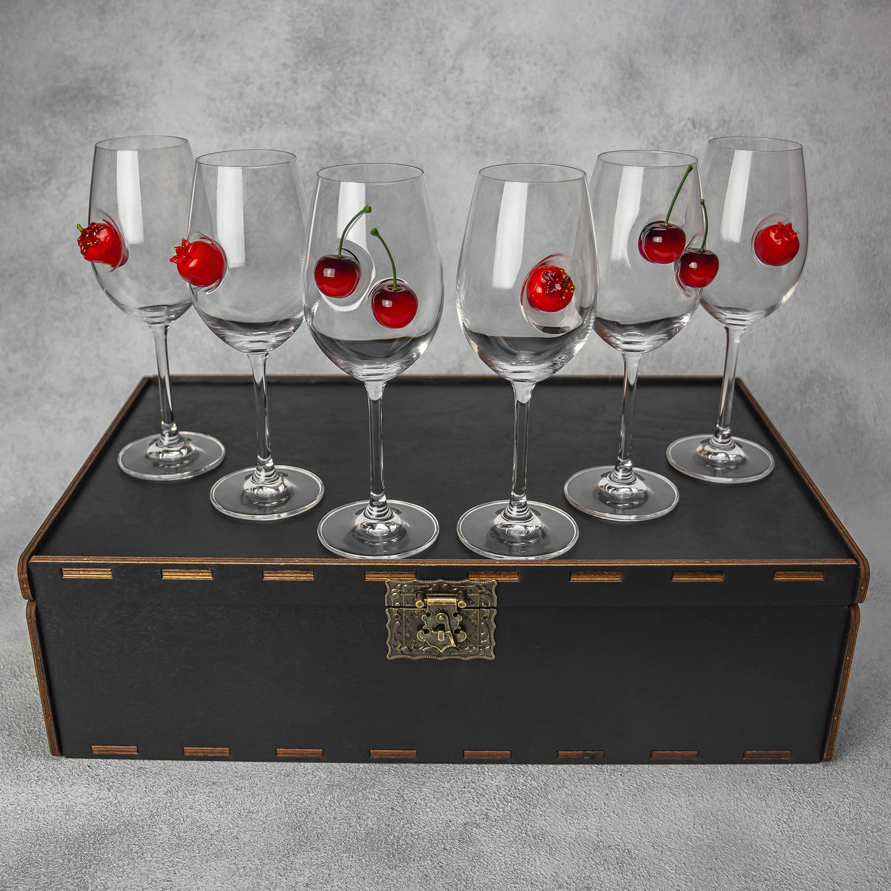 Set of 6 Wine Glasses (cherry, strawberry, pomegranate) | VSKLO #2007