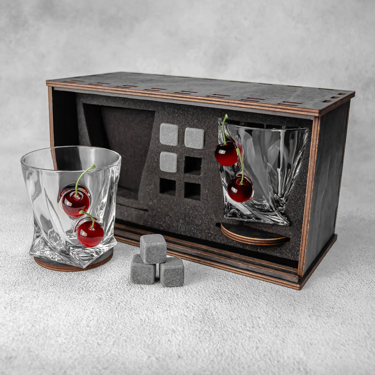 Set of 2 crystal glasses (with Cherry Inserts) | VSKLO #4836