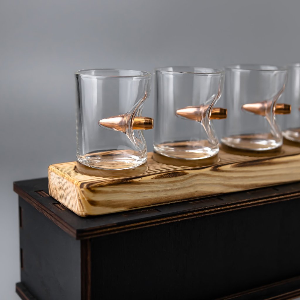 Shot Glass Set (with Bullet Inserts) on Stand + Packaging | VSKLO #1677
