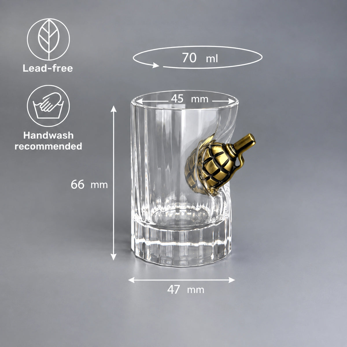 Faceted Crystal Shot Glass (with a Grenade Insert)