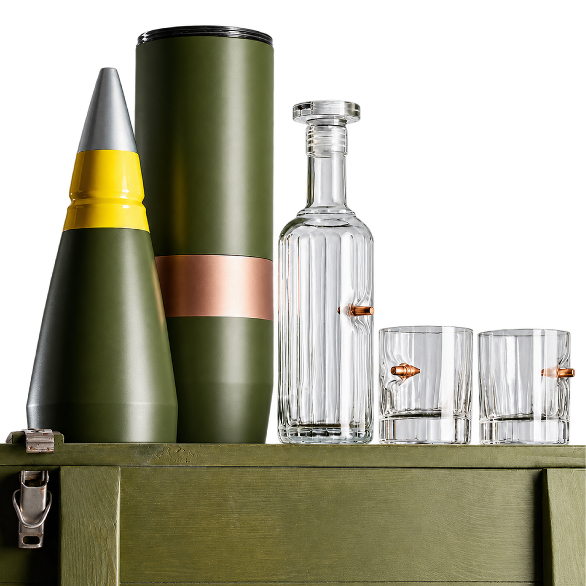 Replica Artillery Mini-Bar 155 mm — 4 Crystal Bullet Glasses