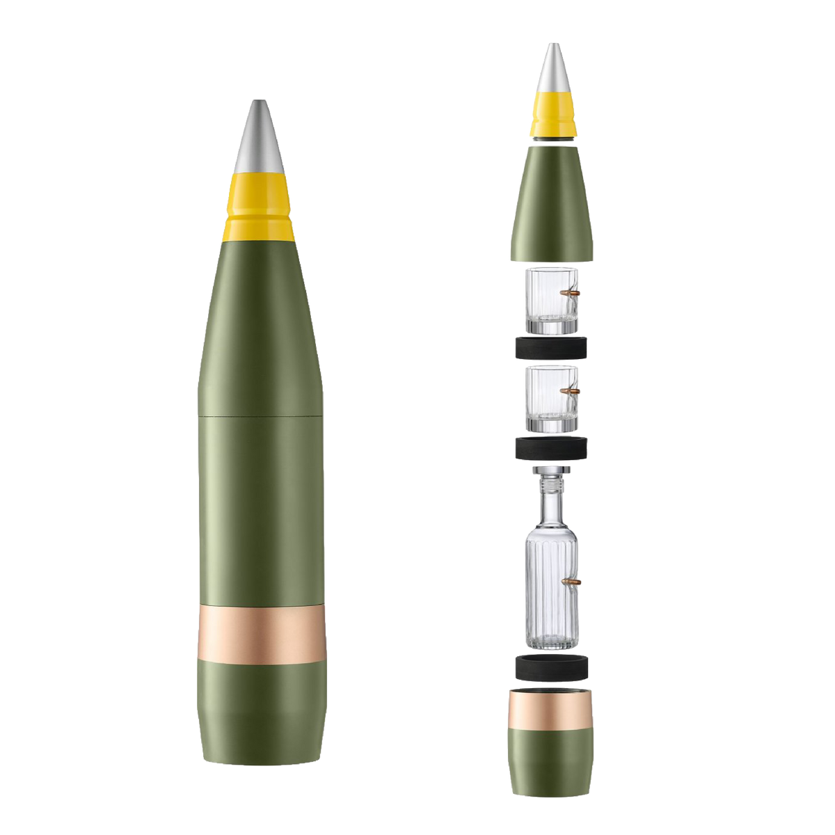 Replica Artillery Mini-Bar 155 mm — Crystal Decanter + 2 Bullet Glasses