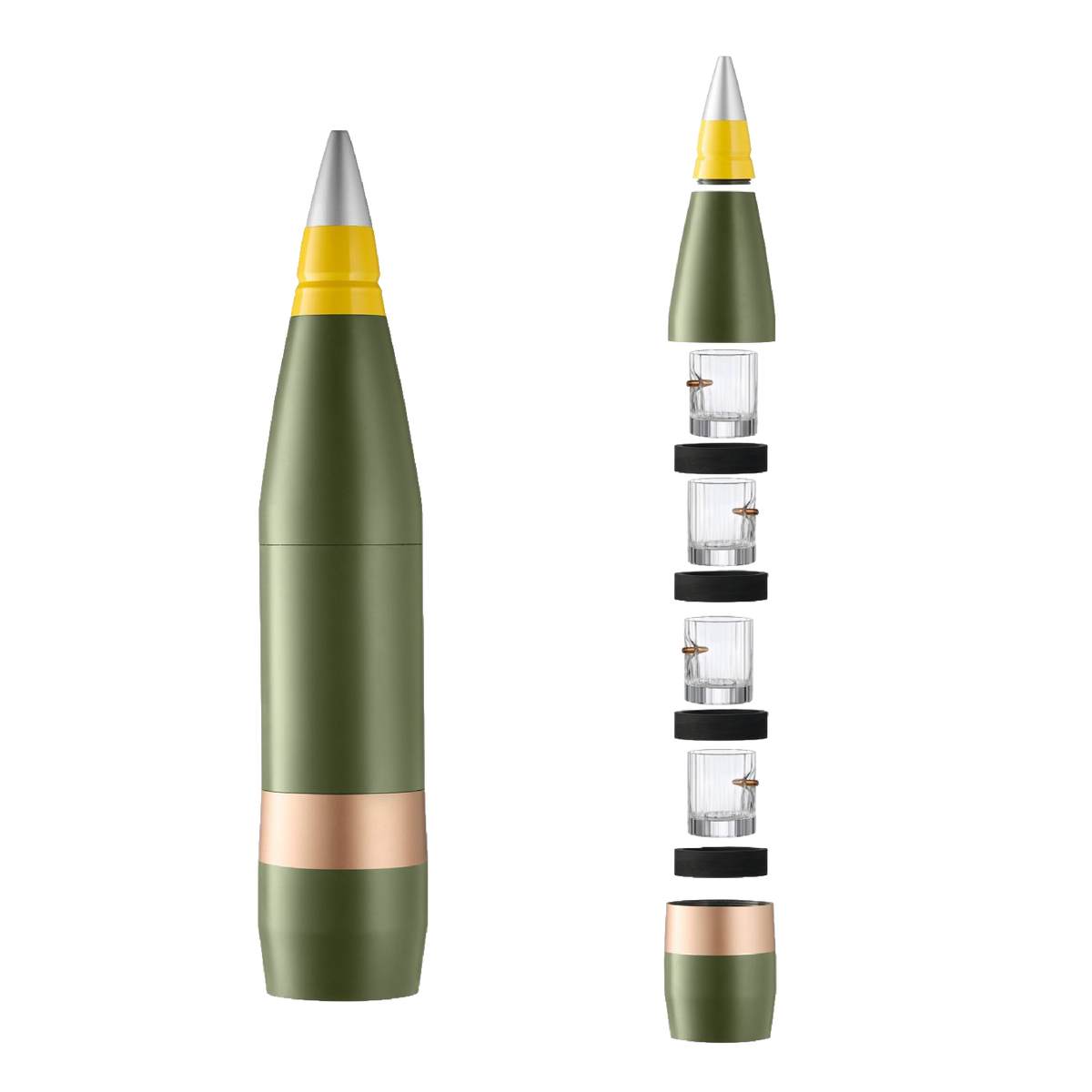 Replica Artillery Mini-Bar 155 mm — 4 Crystal Bullet Glasses