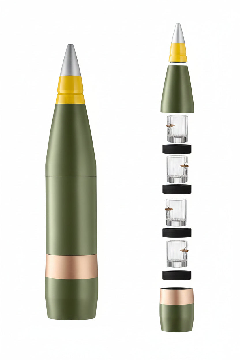 Replica Artillery Mini-Bar 155 mm Gift Set — 4 Crystal Glasses with Bullet Inserts by VSKLO — photo 1, item 11214