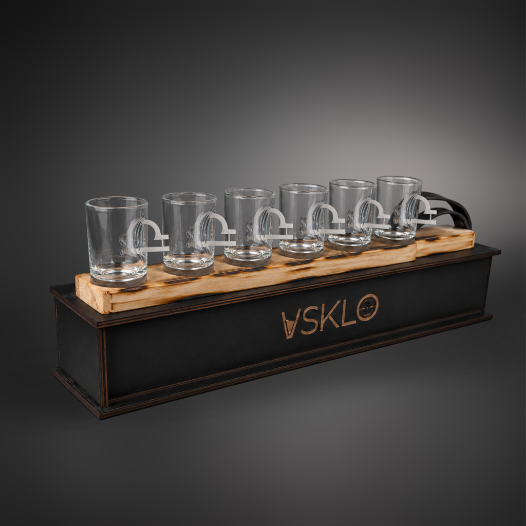 Shot Glass Set with znakom zodiaku terezy on stand + packaging by VSKLO — main product photo, photo 1, SKU 11295