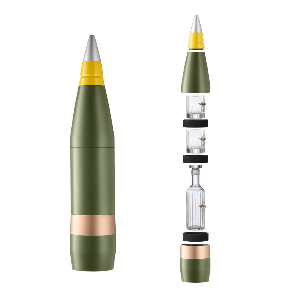 Set Replica Artillery Mini-Bar 155 mm — faceted crystal decanter and glasses (with Bullet Inserts) | VSKLO #23