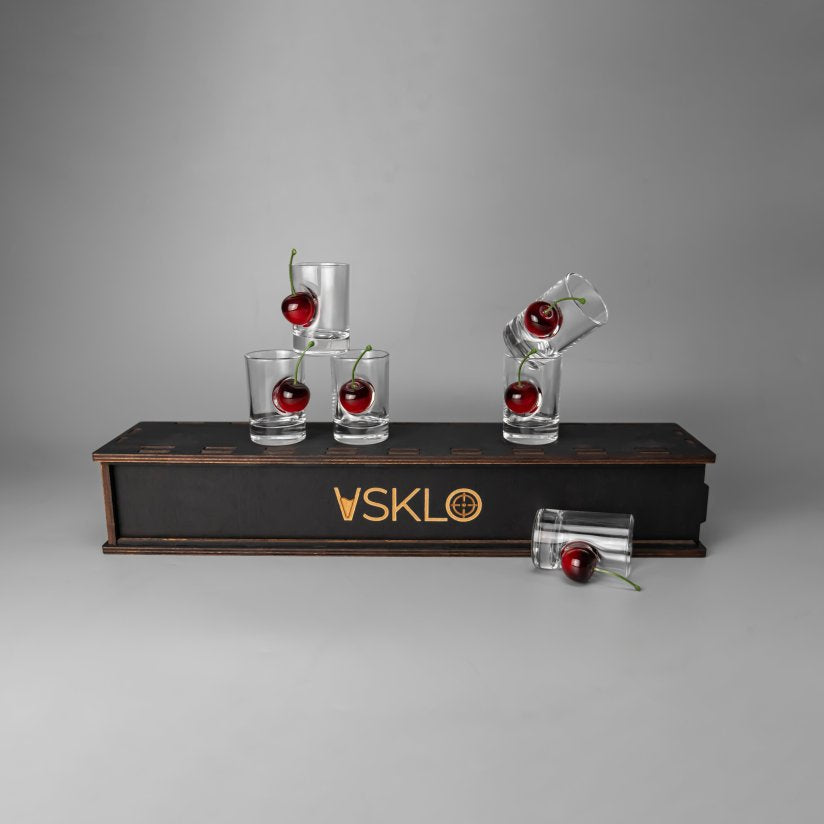 Shot Glass Set of Stand (with Cherry Inserts) + Packaging | VSKLO #5604