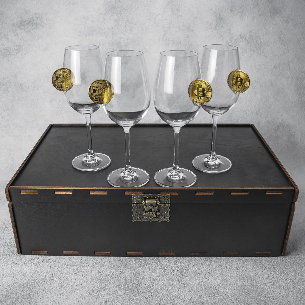 Set of 4 Wine Glasses (with a Bitcoin Insert) | VSKLO #1998