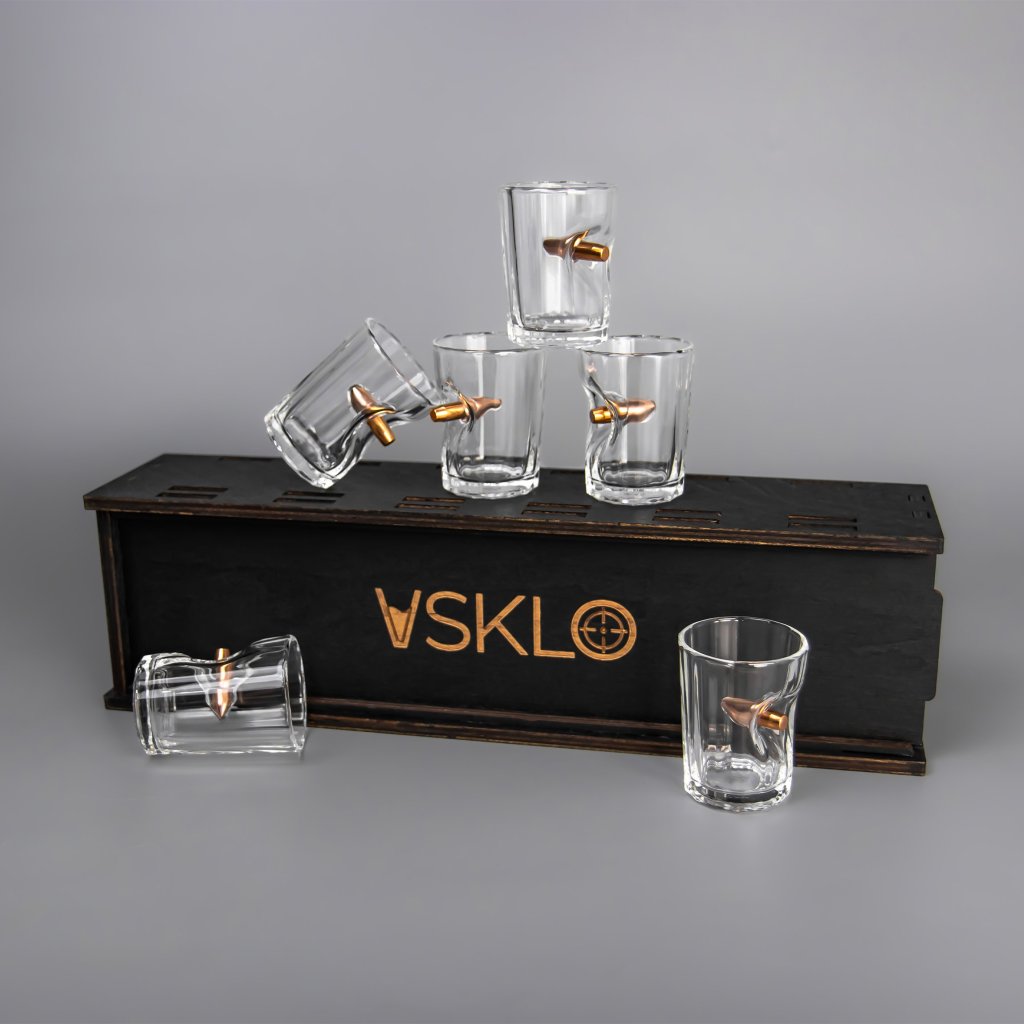 Faceted Shot Glass Set (with Bullet Inserts) + Packaging | VSKLO #5569