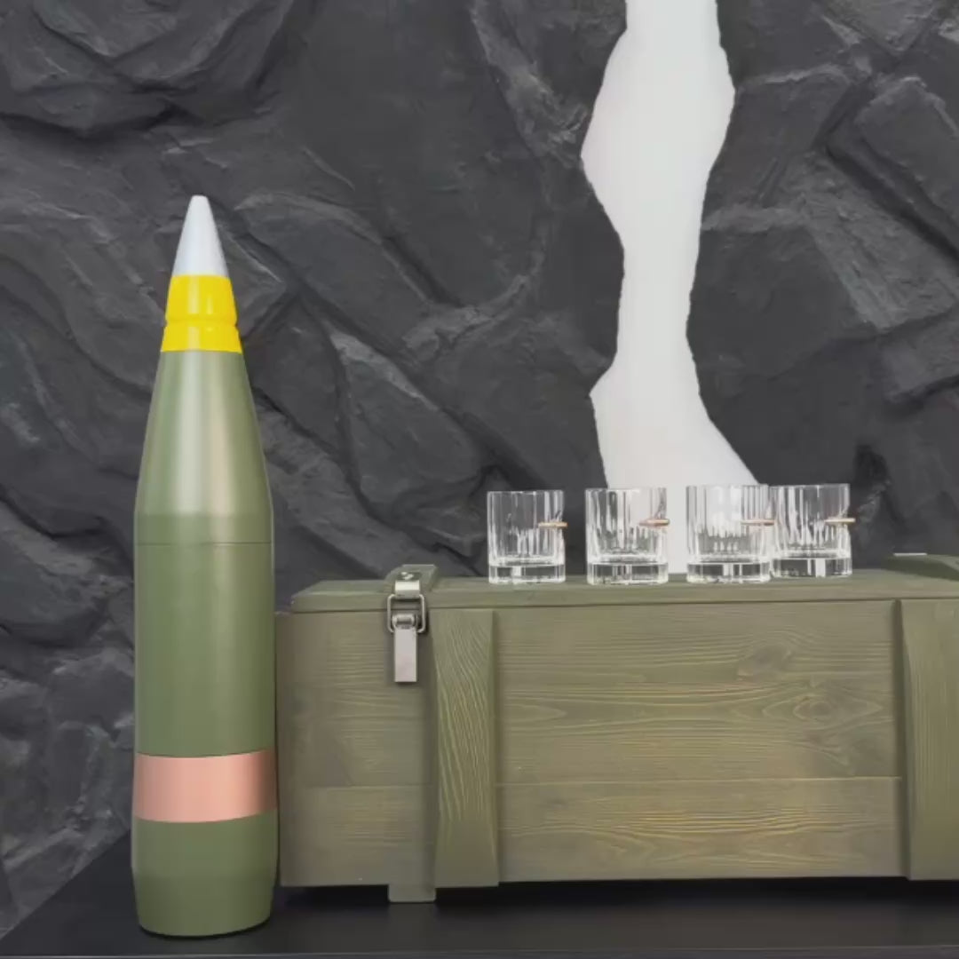 Replica Artillery Mini-Bar 155 mm — 4 Crystal Bullet Glasses
